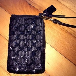 Coach Black "C" Sequin Wristlet